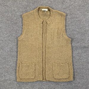 VTG Open Front Knit Cardigan Sweater Vest Women’s M Camel Tan Cabin Cottage Core